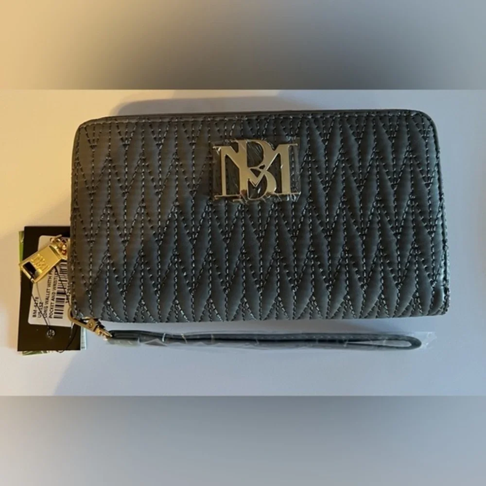 Badgely Mishka Gray Long Wallet with Phone Case Quilted with Logo Designer NIP